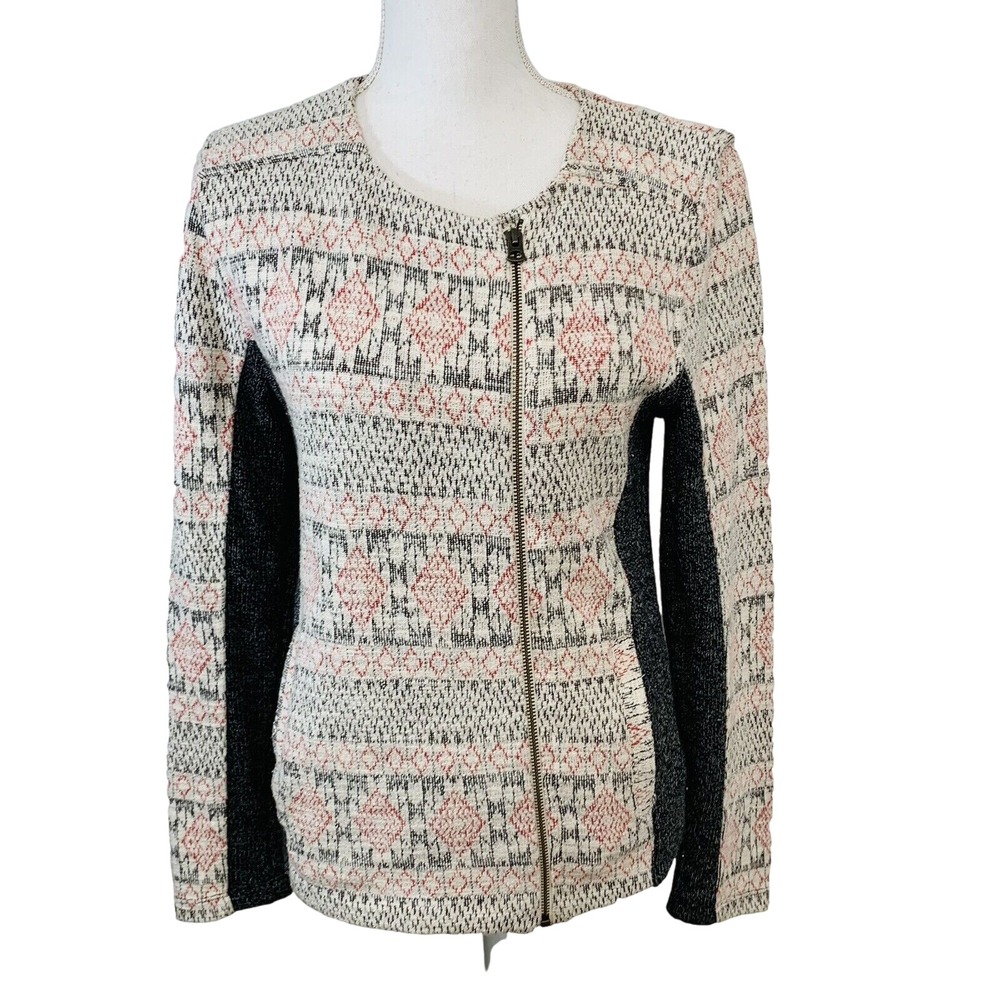 Lucky Brand Sweater Jacket Woman Medium Geometric Asymmetrical Zip Business Work